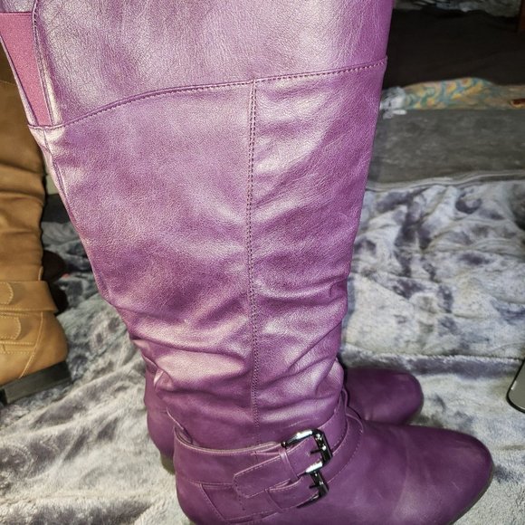 TOP Moda Coco-20 Fashion Buckle Low Heel Round Toe Zipper Knee High Riding Boots - Picture 2 of 7